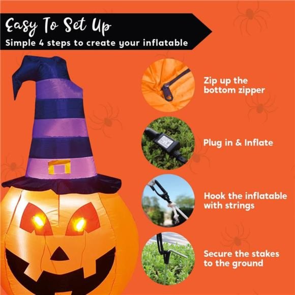 5 FT Halloween Inflatable Pumpkin with Witch Hat, Blow Up...